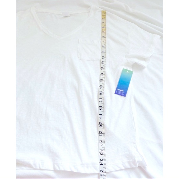 Remade By Thredup White V-Neck Pocket T-Shirt, Size Large - Picture 6 of 8